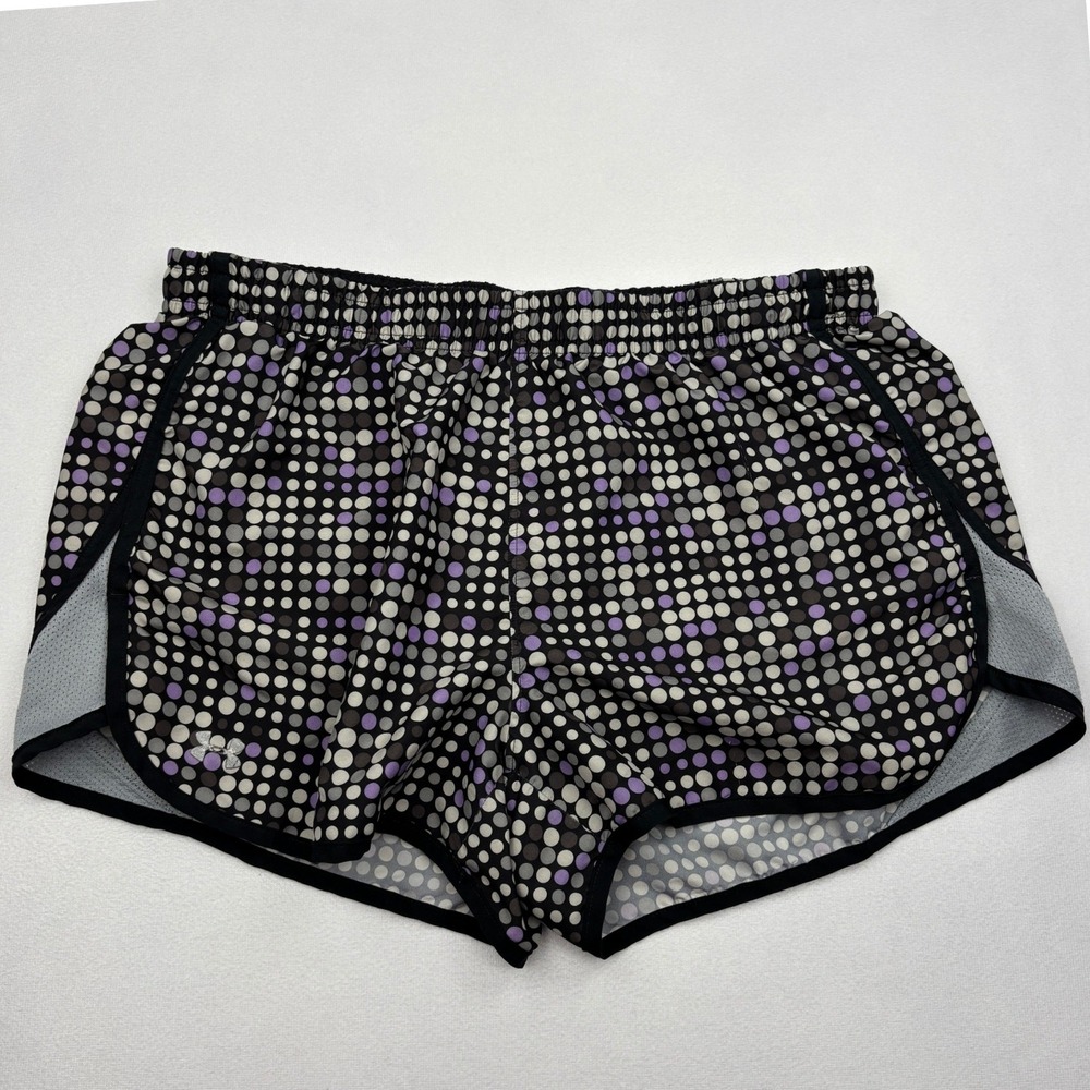 Under Armour HeatGear Womens Medium Polka Dot Running Shorts Black Purple MD